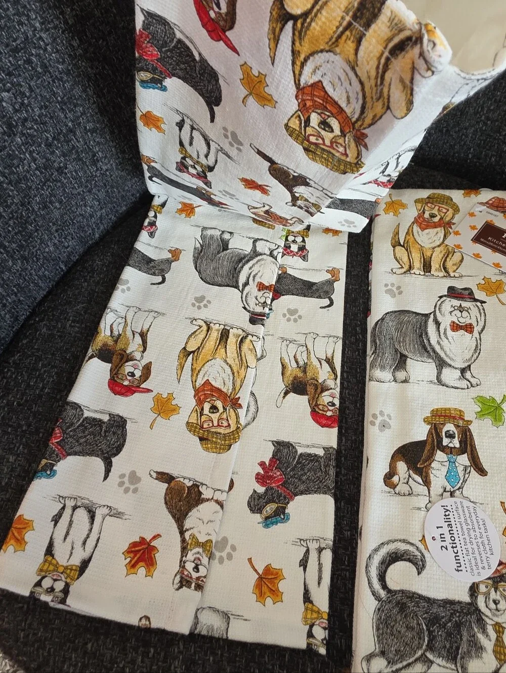 NWT Set Of 2 Dapper Dogs Fall Kitchen Towels 16